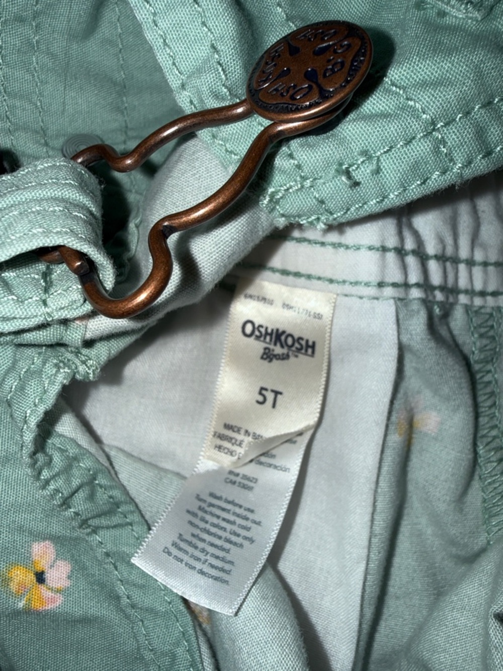 OshKosh B'gosh Mint Green Floral Shortalls - Picture 3 of 5